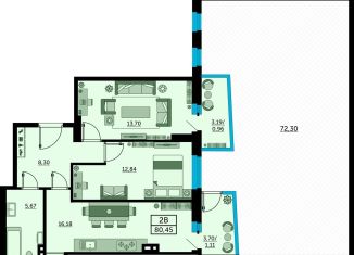 Продается 2-ком. квартира, 80.4 м2, Ростов-на-Дону, улица Ларина, 45с3