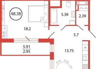 Продаю 1-ком. квартиру, 48.4 м2, поселок Бугры