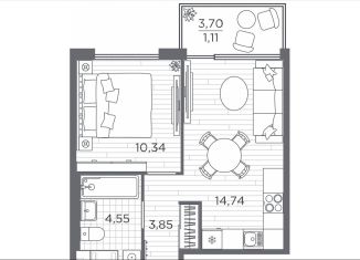 Продается 1-комнатная квартира, 34.6 м2, Санкт-Петербург, метро Звёздная