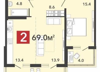 Продаю двухкомнатную квартиру, 69 м2, Пензенская область, жилой комплекс Радужные Дворы, с70