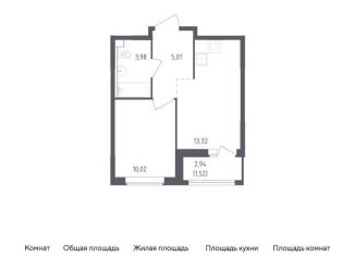 1-комнатная квартира на продажу, 33.9 м2, деревня Новосаратовка