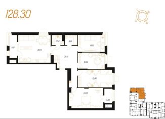 4-комнатная квартира на продажу, 128.3 м2, Тула, Привокзальный территориальный округ, улица Смидович, 18Б