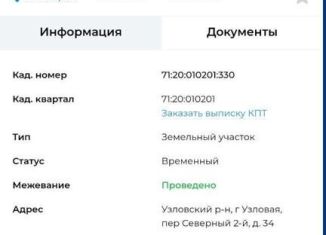 Участок на продажу, 12 сот., Узловая, 2-й Северный переулок