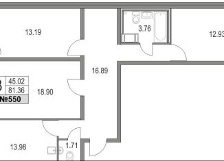 Продажа 3-ком. квартиры, 81.4 м2, Санкт-Петербург, Богатырский проспект, 2А, Богатырский проспект