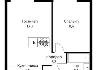 Продажа 1-комнатной квартиры, 38.8 м2, Москва, улица Намёткина, 10Д, ЮЗАО