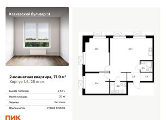 Продам двухкомнатную квартиру, 71.9 м2, Москва, метро Кантемировская