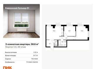 Продается двухкомнатная квартира, 58.6 м2, Москва, метро Царицыно