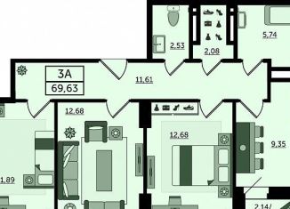 Продам 3-комнатную квартиру, 69.6 м2, Ростовская область