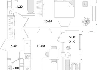 Однокомнатная квартира на продажу, 45.3 м2, Санкт-Петербург, Планерная улица, 99, муниципальный округ Юнтолово