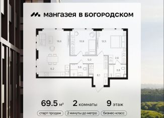 Продам двухкомнатную квартиру, 69.5 м2, Москва, Открытое шоссе, вл9