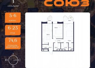 Продается 2-комнатная квартира, 74.6 м2, Москва, метро Ботанический сад, ЖК Союз, к3