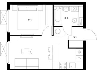 Продам 1-ком. квартиру, 32.3 м2, Мытищи