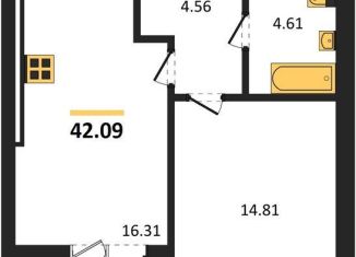 1-комнатная квартира на продажу, 42.1 м2, Калининград