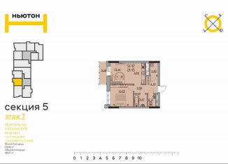 Продам двухкомнатную квартиру, 48.5 м2, Пермь, улица Фридриха Энгельса, 18, ЖК Ньютон