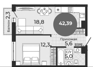 Продаю 2-ком. квартиру, 42.4 м2, Новосибирск