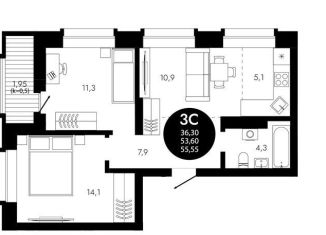 Продам 3-ком. квартиру, 55.6 м2, Новосибирск, Заречная улица, 2