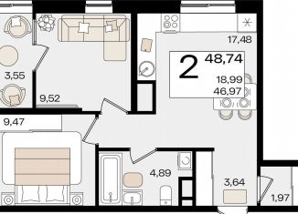 Продаю двухкомнатную квартиру, 48.7 м2, Краснодар, Сормовская улица, 1/2к2, Сормовская улица