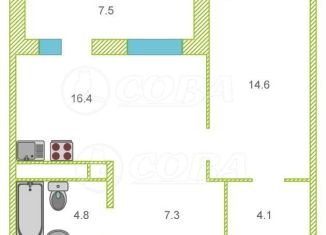 1-ком. квартира на продажу, 47.7 м2, Тюменская область, Дамбовская улица, 25к1