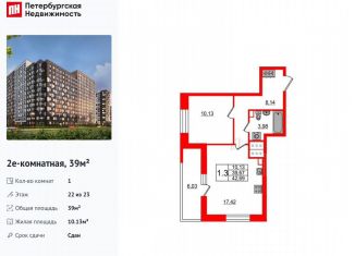 Продам однокомнатную квартиру, 39 м2, Санкт-Петербург, муниципальный округ Невский