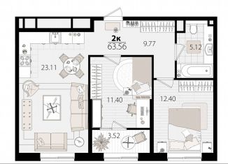 Продажа 2-ком. квартиры, 63.1 м2, Краснодар, Сормовская улица, лит1/1, Сормовская улица