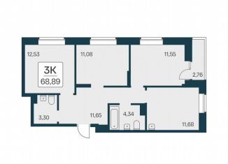 Продам 3-ком. квартиру, 68.9 м2, Новосибирск