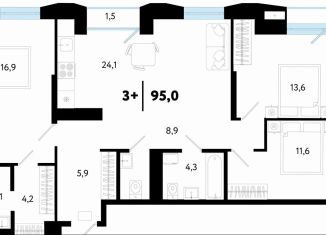 Продажа 3-комнатной квартиры, 95 м2, Тюмень, Ленинский округ, улица Судостроителей, 56