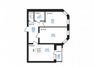 Продается 2-ком. квартира, 61.6 м2, Липецк