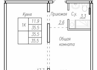 Квартира на продажу со свободной планировкой, 35.5 м2, Алтайский край