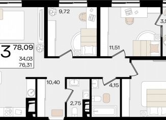 Продам 3-ком. квартиру, 78.1 м2, Краснодар, Сормовская улица, лит1/1, Сормовская улица