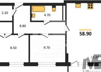 Продается 2-ком. квартира, 58.9 м2, Калининград, Ленинградский район, Орудийная улица, 13