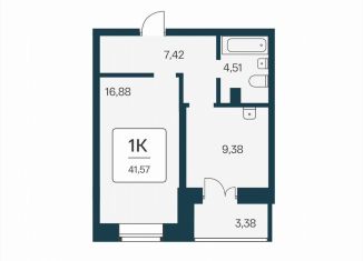 Однокомнатная квартира на продажу, 41.6 м2, Новосибирск