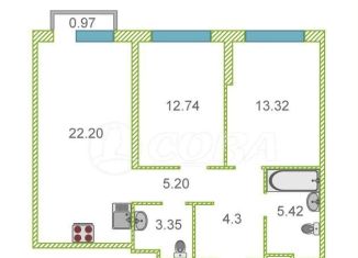 Продается 2-ком. квартира, 60.5 м2, Тюмень, Ленинский округ, Харьковская улица, 72Б