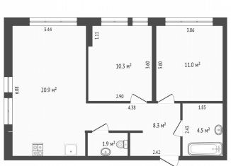 Продам 2-ком. квартиру, 56.9 м2, Тюмень, Полевая улица, 117к4