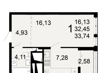 1-комнатная квартира на продажу, 33.7 м2, Рязань, Льговская улица, 8