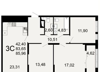 Трехкомнатная квартира на продажу, 86 м2, Рязань, Льговская улица, 8, Октябрьский район