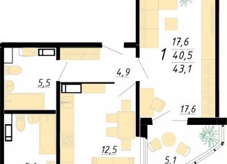 Продается 1-ком. квартира, 43.1 м2, Воронеж, Ленинский район, Острогожская улица, 36