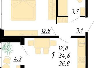 Продажа 1-ком. квартиры, 36.8 м2, Воронеж, Советский район, улица Полковника Богомолова, 1