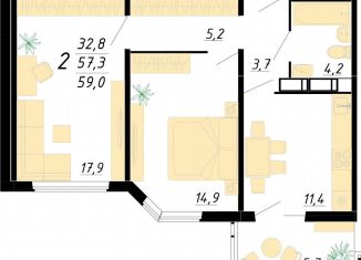 Продажа 2-комнатной квартиры, 59 м2, Воронеж, Советский район, улица Полковника Богомолова, 1