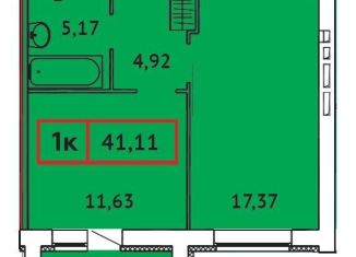 Продам однокомнатную квартиру, 41.1 м2, Иваново