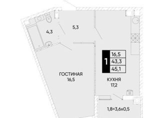 Продам однокомнатную квартиру, 45 м2, Ростов-на-Дону, Левобережная улица, 6/6с1