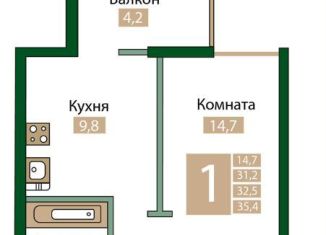 Однокомнатная квартира на продажу, 35.4 м2, Симферополь, Киевская улица, 189, Железнодорожный район