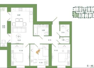 Продается 3-комнатная квартира, 76.7 м2, Пенза, Железнодорожный район