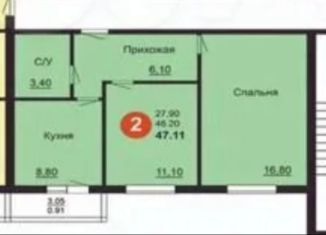 Продам 2-ком. квартиру, 49 м2, посёлок Пригородный, Сербская улица, 6/5, ЖК Мини-полис Куб-А