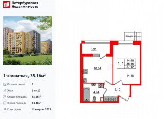 Продается однокомнатная квартира, 35.2 м2, Санкт-Петербург, метро Озерки