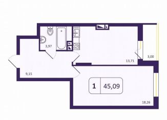 Продажа 1-комнатной квартиры, 44.8 м2, Новосибирск, Кировский район