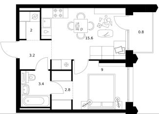 Продам 1-комнатную квартиру, 36.8 м2, Москва, САО