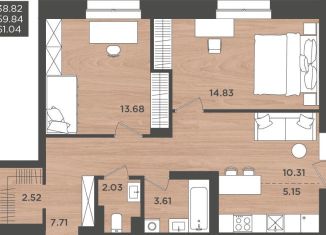 Трехкомнатная квартира на продажу, 61 м2, Пермский край, улица Космонавта Леонова, 41/1