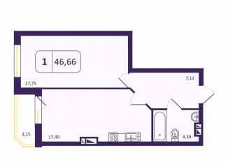 Продается однокомнатная квартира, 46.7 м2, Новосибирск, Кировский район