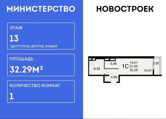 Продается 1-ком. квартира, 32.3 м2, Рязань