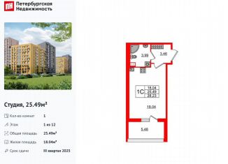 Продаю квартиру студию, 25.5 м2, Санкт-Петербург, метро Комендантский проспект